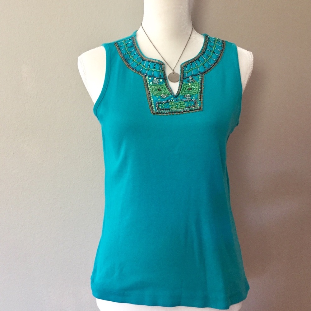 White Stag cotton double knit embellished top